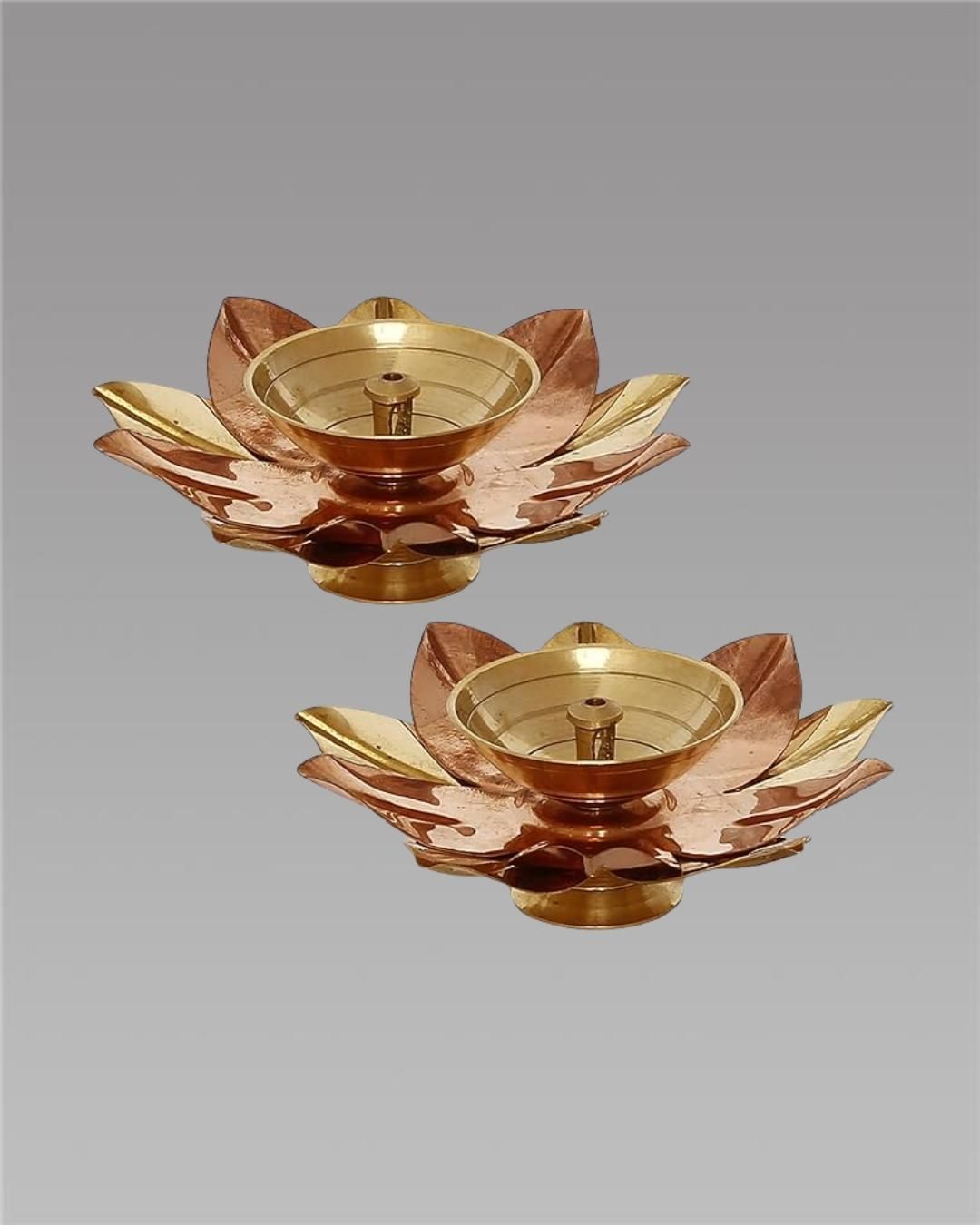 eCraftIndia Set of 2 Floral Shape Metal Diya